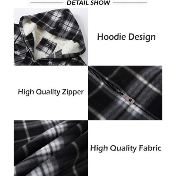 Men's Flannel Shirt Jacket Fleece Sherpa Lined Plaid Jackets Coat Full - Picture 5 of 6